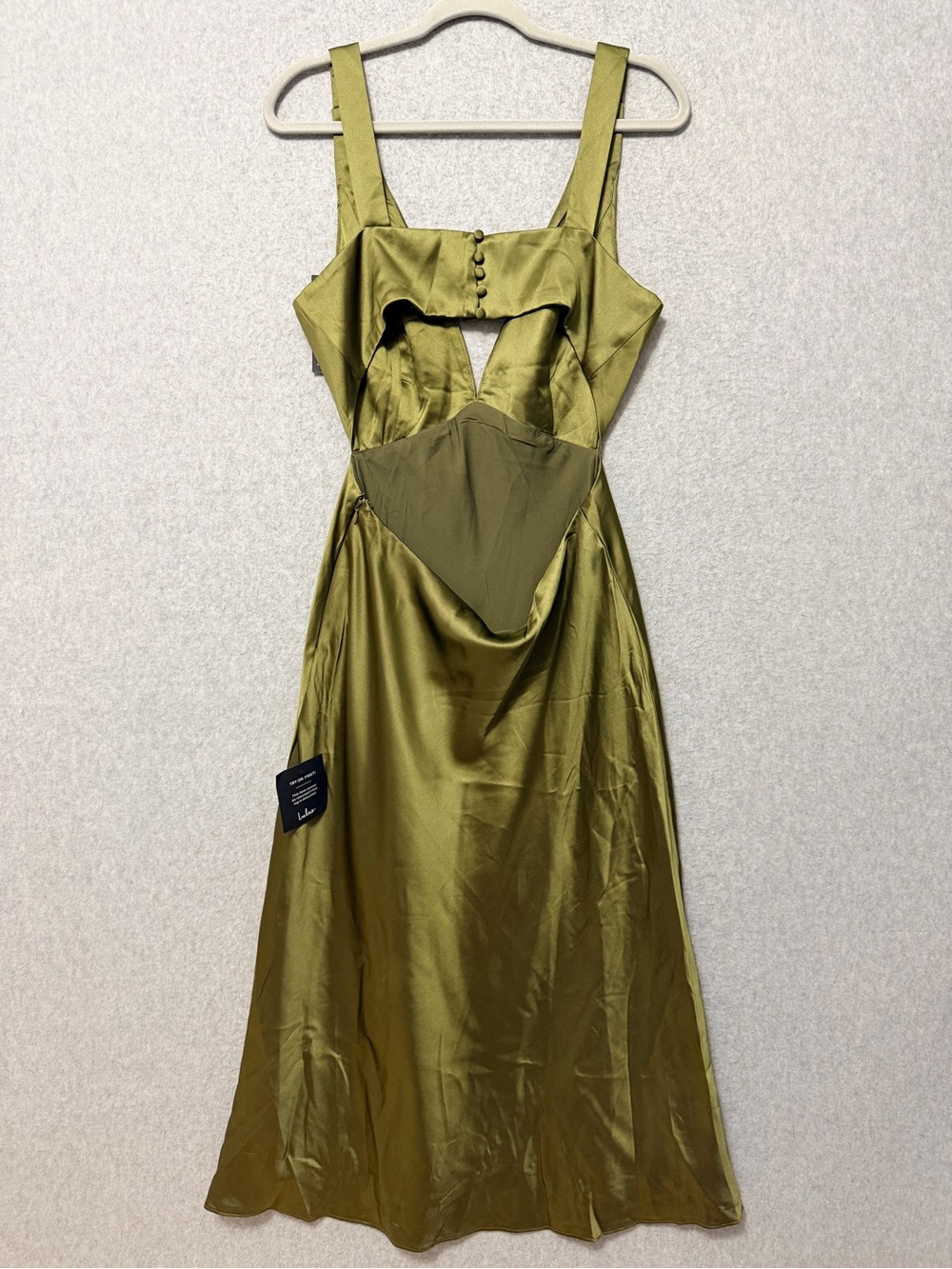 Lulus Unmatched Elegance Satin Sleeveless Midi Dress NWT Size Large Olive Green - Picture 7 of 11